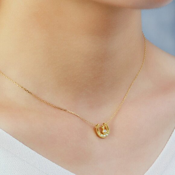 Genuine moonstone freshwater pearl necklace in gold vermeil layered over silver - Picture 5 of 6